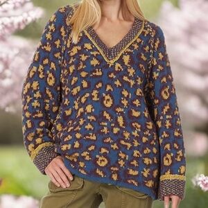 Free People Womens Oversized Sweater Sz S Little Animal Chunky Knit Ling Sleeves